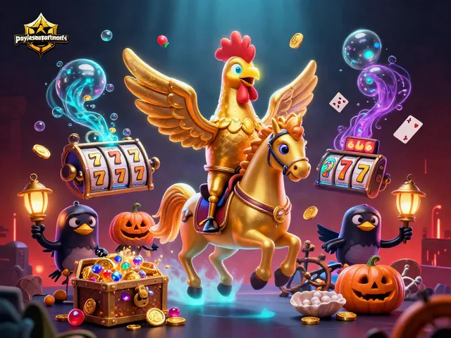 Immerse in paylessapartments' casino with golden rooster, jackpot elements, and vivid treasures.